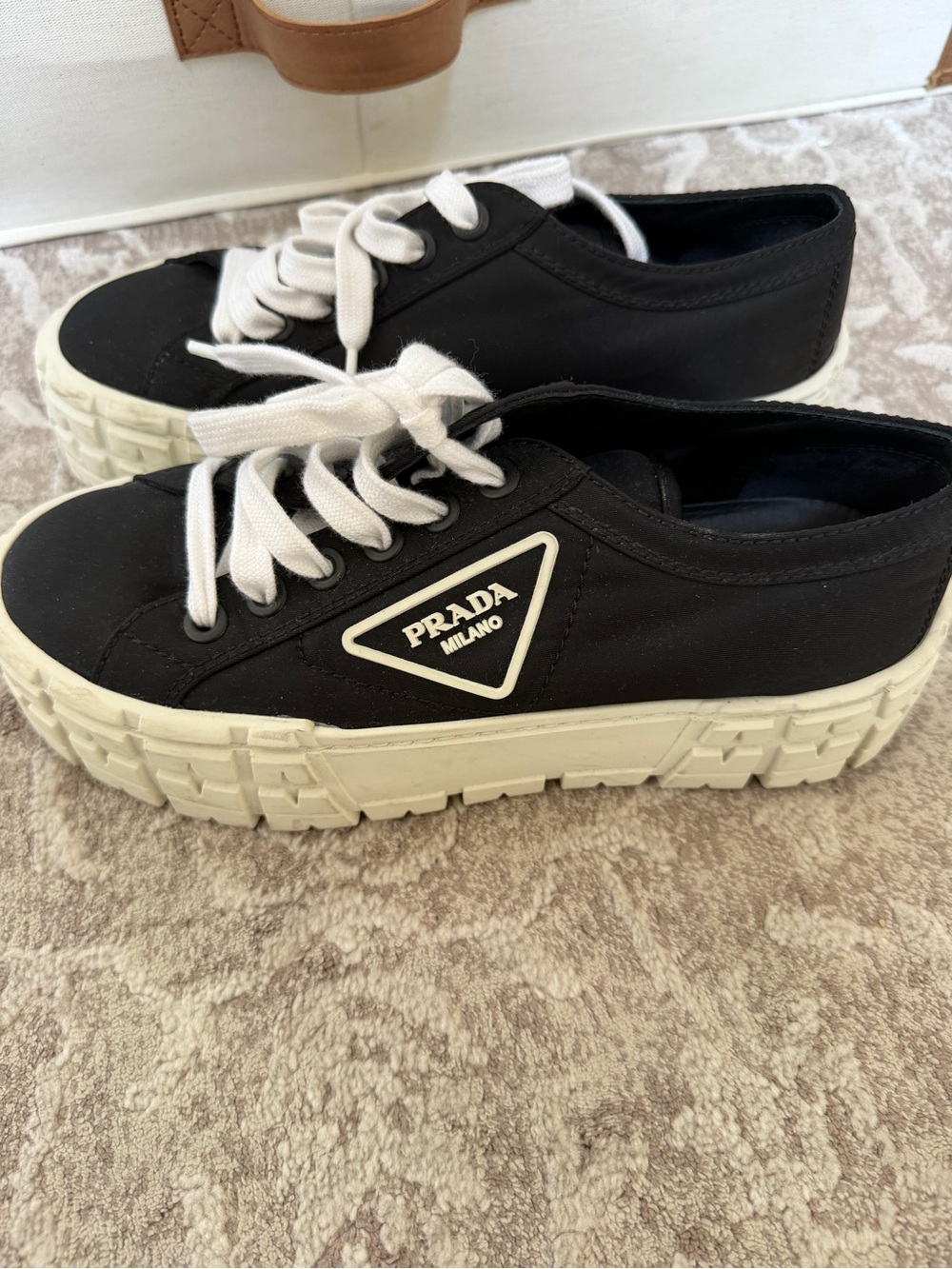 Prada Black and White Platform Sneaker - Picture 3 of 10